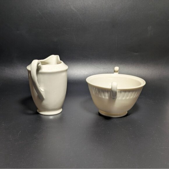 Syracuse China Shelledge Cream Sugar Bowl & Creamer Vintage Porcelain Elegant - Picture 5 of 16
